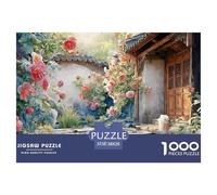 Courtyard of Chinese Architecture 1000 Pcs Carton Extra-épais Coffret De Puzzles Cottage with Rose Garden Stimulant Et Éducatif Jeu Créatif Puzzles pour Adultes Et Enfants 38x26cm/1000pcs
