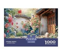 Courtyard of Chinese Architecture 1000 Pcs Carton Extra-épais Lot de Puzzles Cottage with Rose Garden Stimulant Et Éducatif Jeu Familial Puzzles pour Adultes Et Enfants 52x38cm/1000pcs