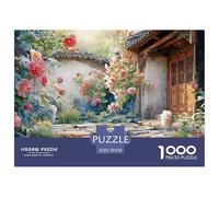 Courtyard of Chinese Architecture 1000 Pièces Carton Extra-épais Lot de Puzzles Cottage with Rose Garden Anti-Stress Jeu Familial Puzzles As Birthday Gifts 70x50cm/1000pcs