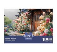 Courtyard of Chinese Architecture 1000 Pièces Carton Extra-épais Lot de Puzzles Cottage with Rose Garden Stimulant Et Éducatif Défi Unique Puzzles pour Adultes Et Enfants 38x26cm/1000pcs
