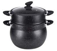 ROYALTY LINE, Couscoussier en acier inoxydable 13 Litres avec couvercle en verre, compatible gaz, électrique, céramique, halogène, induction, avec un revêtement antiadhésif sans PFOA, Noir