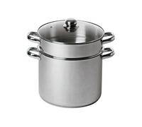 BAUMALU - Combiné Traiteur Couscoussier Forme Droite - Acier Inox - Couvercle Verre - Tous Feux dont Induction - Triple Fond Diffuseur - Ø26cm, 11L, Argenté