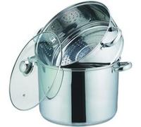 Kamberg - Couscoussier / Cuit Vapeur / Faitout 3 en 1 - Diamètre 22 cm - 6 Litres - Acier Inoxydable Haute Qualité - Couvercle en Verre - Tous Feux dont Induction - 0008070