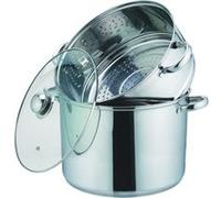 Kamberg - Couscoussier / Cuit Vapeur / Faitout 3 en 1 - Diamètre 24 cm - 8 Litres - Acier Inoxydable Haute Qualité - Couvercle en Verre - Tous Feux dont Induction - 0008071