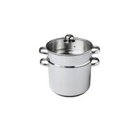 BAUMALU - Combiné Traiteur Couscoussier Forme Droite - Acier Inox - Couvercle Verre - Tous Feux dont Induction - Triple Fond Diffuseur - Ø30cm, 16L, Argenté