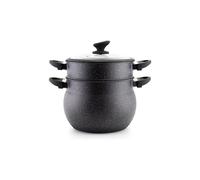 ROYALTY LINE, Couscoussier en acier inoxydable 15 Litres avec couvercle en verre, compatible gaz, électrique, céramique, halogène, induction, avec un revêtement antiadhésif sans PFOA, Noir