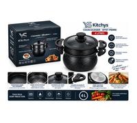Couscoussier - KITCHYS - 4L Effet Pierre - Tous feux (induction) - Couvercle verre joint silicone - Panier vapeur