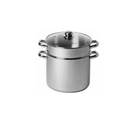 BAUMALU - Combiné Traiteur Couscoussier Forme Droite - Acier Inox - Couvercle Verre - Tous Feux dont Induction - Triple Fond Diffuseur - Ø26cm, 11L, Argenté