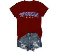 Cousins Beach Shirt The Summer I Turned Pretty Shirt Cousins Beach Letter Printed Graphic Tops, bordeaux, S