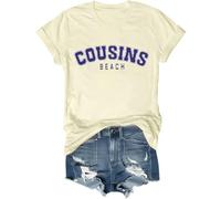 Cousins Beach Shirt The Summer I Turned Pretty Shirt Cousins Beach Letter Printed Graphic Tops, Jaune crémeux., L
