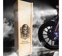 Cousiots Coffret Vin Biker Personnalisé - Tête de Mort Casque Moto Gravée - Boîte Bois Cadeau Homme Motard - Coffret Vin Original à Personnaliser