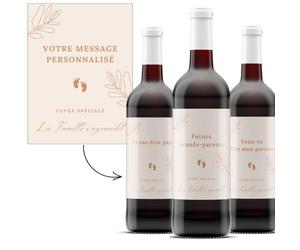 COUSIOTS Étiquettes naissance à personnaliser pour bouteilles de vin (lot de 2) - annonce grossesse - futurs grands parents - parrain - marraine - bébé - personnalisation sur mesure