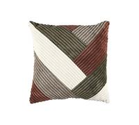 Coussin 40x40 cm en polyester style patchwork cotelé coloris marron et vert