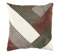 Coussin 40x40 cm en polyester style patchwork cotelé coloris marron et vert