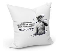Coussin 40x40 cm J'ai vu un Ange Michel-Ange Citation Inspiration Sculpteur artiste Blanc G