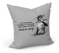 Coussin 40x40 cm J'ai vu un Ange Michel-Ange Citation Inspiration Sculpteur artiste Gris G