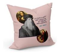 Coussin 40x40 cm La Force Naît par Violence et Meurt par Liberté Citation Inspirante Peinture De Vinci Rose G