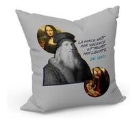 Coussin 40x40 cm La Force Naît par Violence et Meurt par Liberté Citation Inspirante Peinture De Vinci Gris G