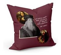 Coussin 40x40 cm La Force Naît par Violence et Meurt par Liberté Citation Inspirante Peinture De Vinci Rouge G