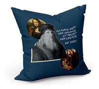 Coussin 40x40 cm La Force Naît par Violence et Meurt par Liberté Citation Inspirante Peinture De Vinci Bleu G