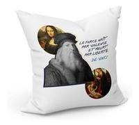 Coussin 40x40 cm La Force Naît par Violence et Meurt par Liberté Citation Inspirante Peinture De Vinci Blanc G