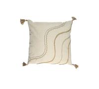 Coussin 40x40cm Beige Motifs Vagues Tressés avec Pompons -
