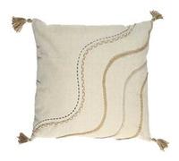 Coussin 40x40cm Beige Motifs Vagues Tressés avec Pompons - KAKOE - ALTOBUY Beige G