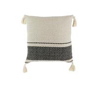 Coussin 40x40cm Style Berbère Beige Motifs Géométriques Noirs avec Pompons Déhoussable - KALDIA - ALTOBUY Beige G