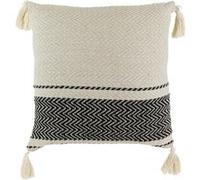 AltoBuy Coussin 40x40cm Style Berbère Beige Motifs Géométriques Noirs avec Pompons Déhoussable - KALDIA