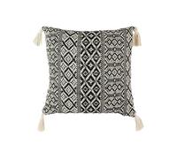 Coussin 40x40cm Style Ethnique Noir et Blanc Déhoussable avec Pompons - RAFY -