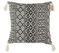 AltoBuy Coussin 40x40cm Style Ethnique Noir et Blanc Déhoussable avec Pompons - RAFY