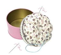 Coussin à aiguilles de style vintage - Support rond en forme de | Coussin de rangement pratique pour les projets d'artisanat, boîte de rangement durable incluse, cadeau utile pour les