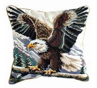 Coussin à Broder au Point de Croix Aigle Coussin à Broder Fait Main 45X45cm Coussin Brodé avec Fil et Aiguille à Broder Décoration Point de Croix Complet Broderie Pré-imprimé DIY pour Adulte la