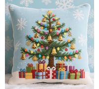 Coussin à Broder au Point de Croix, arbre de Noël Kit Broderie Housse De Coussin Point 45X45cm Brodé Décoration Point de Croix Complet Broderie Pré-imprimé