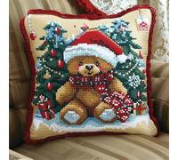 Coussin à Broder au Point de Croix Noël 45X45cm Décoration Point de Croix Complet Pré-imprimé DIY pour Adulte