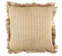 Coussin à Franges en Polyester et Lin 40x40 cm Collection Raphia Beige doré
