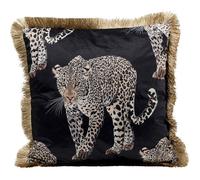 Coussin à franges noir léopard Kare Design