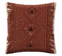 Coussin "Ali" - motif macramé - coton - brun cannelle - 40x40 cm - Atmosphera créateur d'intérieur