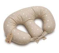 Coussin Allaitement Jumeaux XXL 90x50 cm en forme de Croissant - Coussin Double déhoussable avec housse en coton - Nursing Pillow Twins avec Sangles de maintien Oeko-Tex Beige à étoiles blanches