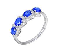 Coussin Alliances Mariage Alliance Femme Taille 54 Or Blanc 18 Carats Saphir Créé en Laboratoire Forme Ovale avec Saphir Bleu de 1,39 CT et Diamant Populaire pour Épouse Anniversaire Bijoux
