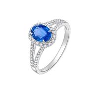 Coussin Alliances Mariage Alliance Saphir Femme Or Blanc 18 Carats AU750 Élégant avec Saphir de Forme Ovale et Diamant Taille Mise à Niveau 3.0 pour Mesdames Action de Grâces Bijoux