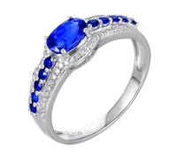 Coussin Alliances Mariage Bague Anneau Bleu Or Blanc 18 Carats Saphir Créé en Laboratoire Bague Ovale à 4 Griffes avec Saphir et Diamant de 0,85 CT Taille Mode pour Mesdames Saint Valentin Bijoux