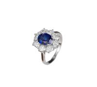 Coussin Alliances Mariage Bague Bleu Or Blanc 18 Carats Saphir Ovale de Laboratoire à 4 Griffes, Design Floral Élégant, 2,6 Ct, avec Moissanite Taille Solide Non Plaqué Mode pour Sœur Noël Bijoux