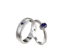 Coussin Alliances Mariage Bague Bleu Or Blanc 9 Carats Saphir Ovale Classique de Laboratoire à 4 Griffes de 0,5 CT avec Moissanite Ronde Taille Populaire pour Épouse Fiançailles Bijoux