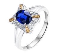 Coussin Alliances Mariage Bague Femme Bleue Or Blanc 18 Carats Saphir Créé en Laboratoire Ovale avec Saphir Bleu de 1,1 CT et Diamant Taille Populaire pour Mesdames Saint Valentin Bijoux