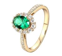 Coussin Alliances Mariage Bague Fiancaille Or Femme Or 18 Carats Émeraude Créée en Laboratoire Forme Ovale Taille Solide Non Plaqué Mode pour Hommes Fête Des Mères Bijoux