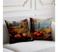 Coussin Automne Automne Housse Coussin 65x65cm Lot de 2 Oreiller Rural Coussins de Jardin Double Impression Dite Taie Oreiller Velours pour Automne Balcon Jardin Banc Canapé Décoratifs,Cadeaux wj-915