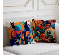 Coussin Automne Chat Housse Coussin 55x55cm Lot de 2 Oreiller Abstrait Coussins de Jardin Double Impression Dite Taie Oreiller Velours pour Automne Balcon Jardin Banc Canapé Décoratifs,Cadeaux wj-603
