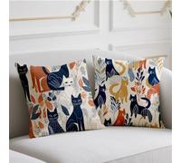Coussin Automne Chat Housse Coussin 80x80cm Lot de 2 Oreiller Dessin Animé Coussins de Jardin Double Impression Dite Taie Oreiller Lin pour Automne Balcon Jardin Banc Canapé Décoratifs,Cadeaux wj-633