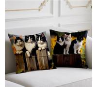 Coussin Automne Chat Housse Coussin 80x80cm Lot de 2 Oreiller Rural Coussins de Jardin Double Impression Dite Taie Oreiller Velours pour Automne Balcon Terrasse Jardin Canapé Décoratifs,Cadeaux wj-593